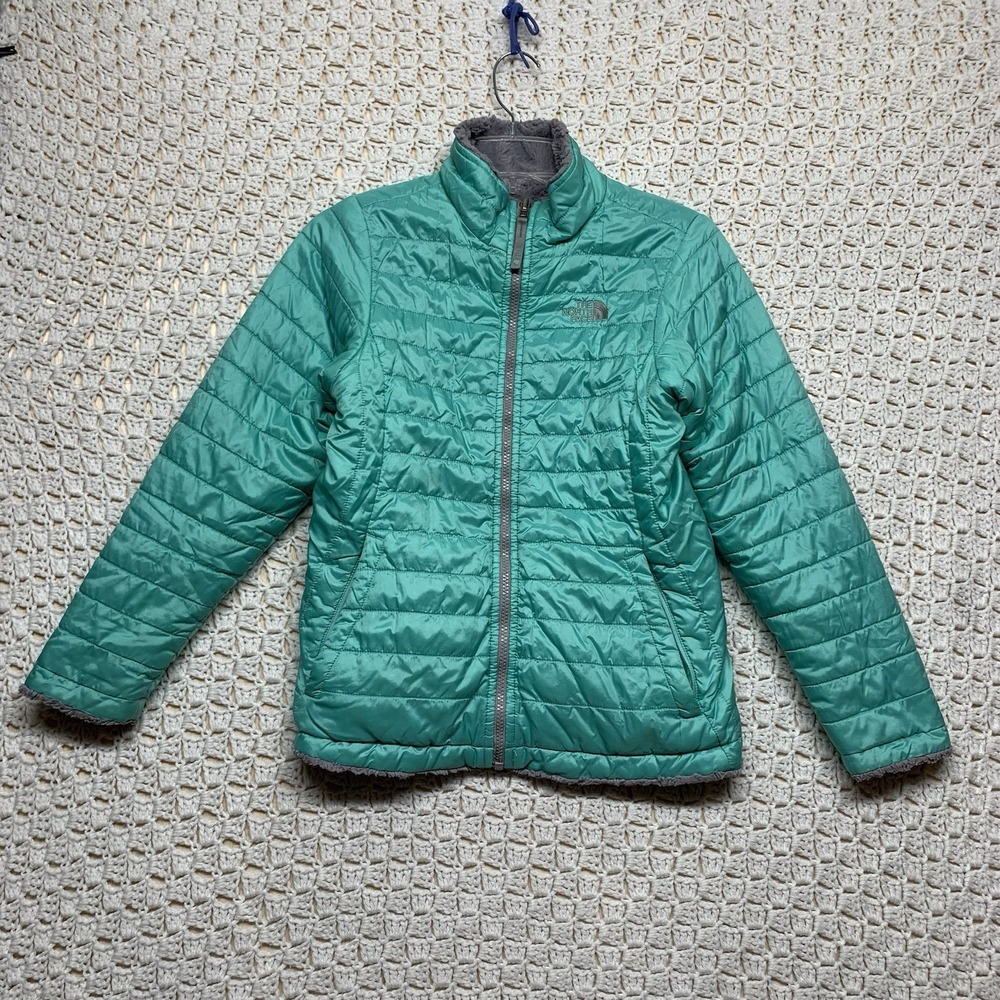 The North Face Girls Jacket L 14-16 Teal Green Gray‎ Mossbud Reversible Soft